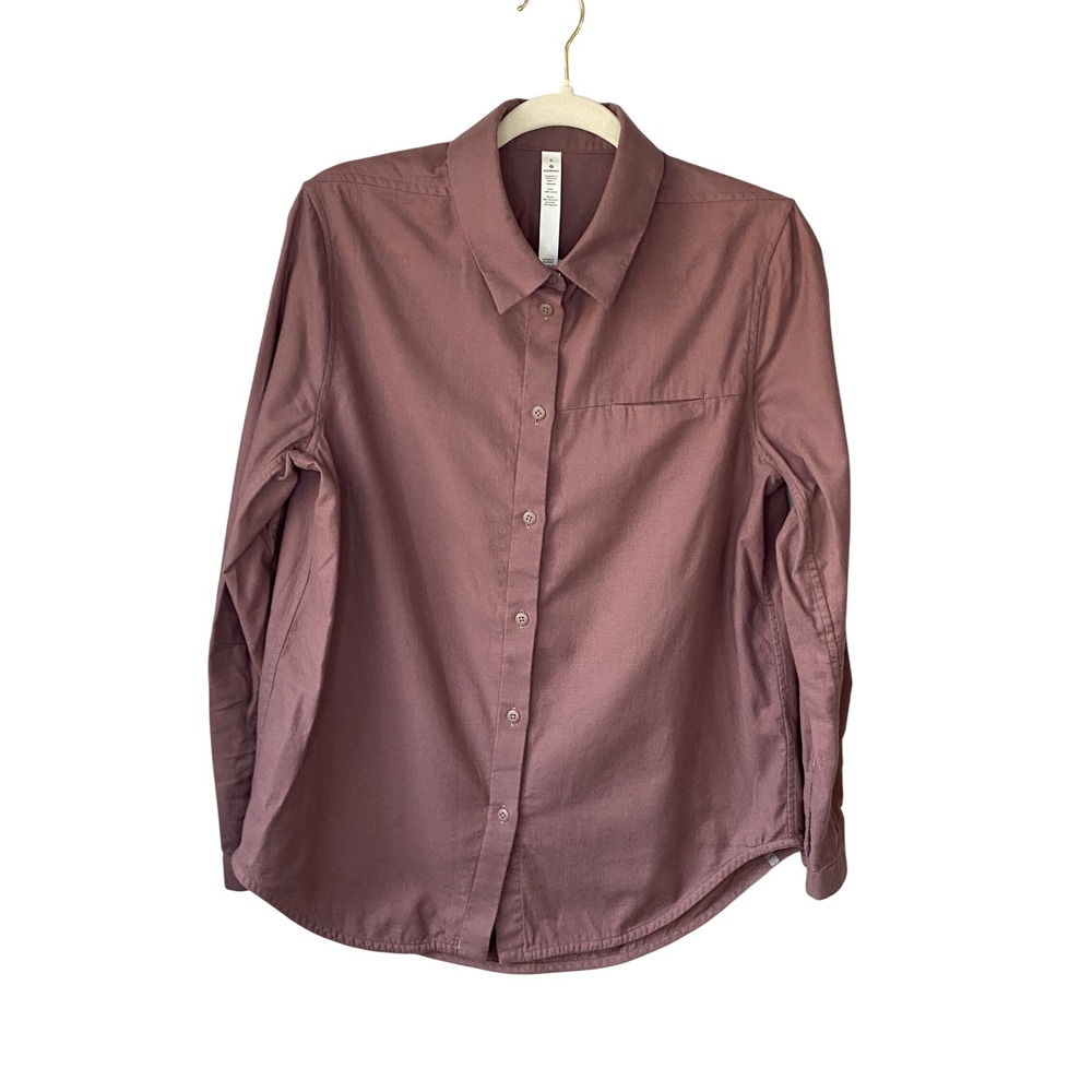 Lululemon Womens Cotton Button Down Shirt Mauve Plum Long Sleeve Size‎ 8
